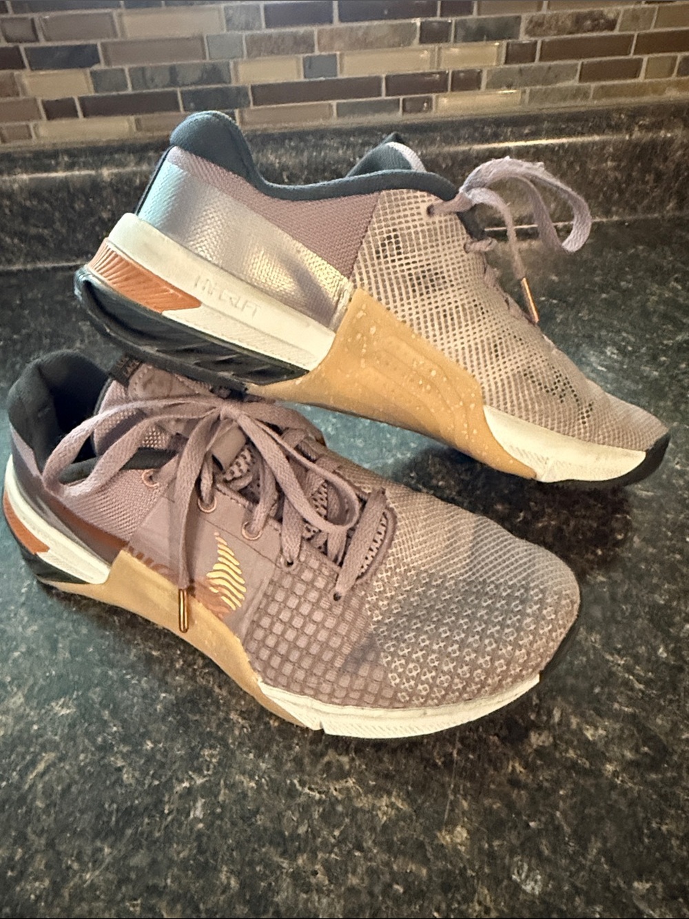 Nike Women’s Mauve-Lilac Metcon Training Sneakers with Gold Accents